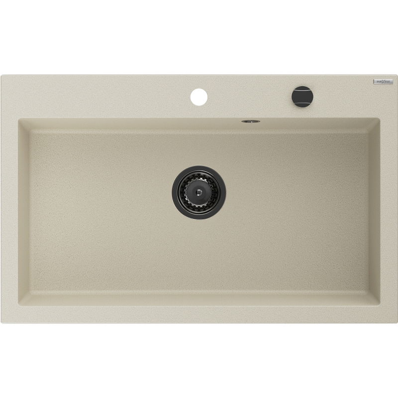 Mexen Elix žulový kuchynský drez 1-komorový 800 x 500 mm, béžový, čierny sifón - 6527801005-69-B