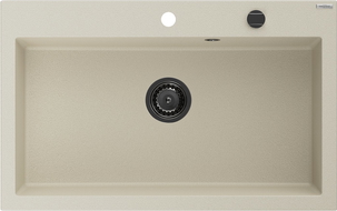 Mexen Elix žulový kuchynský drez 1-komorový 800 x 500 mm, béžový, čierny sifón - 6527801005-69-B