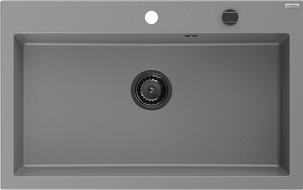 Mexen Elix granitový kuchynský drez s 1 komorou 800 x 500 mm, šedý, čierny sifón - 6527801005-71-B