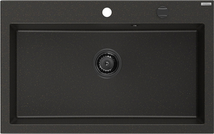 Mexen Elix kuchynský drez z granitu 1-komorový 800 x 500 mm, čierny/zlatý metalik, čierny sifón - 6527801005-75-B