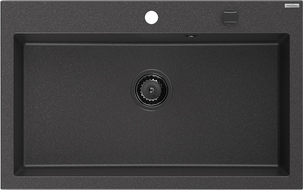 Mexen Elix granitový drez 1-komorový 800 x 500 mm, čierny škvrnitý, čierny sifón - 6527801005-76-B