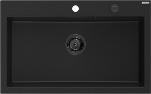 Mexen Elix Granitový drez s 1 komorou 800 x 500 mm, čierny, čierny sifón - 6527801005-77-B