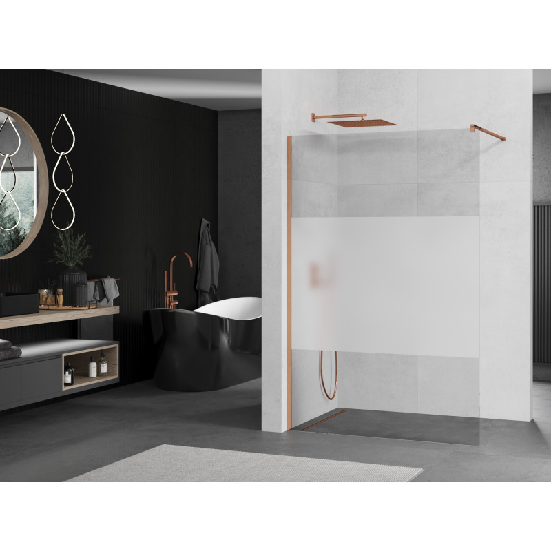 Mexen Kioto sprchová stena Walk-in 140 x 200 cm, priehľadná/matná 8 mm, ružové zlato - 800-140-101-60-35