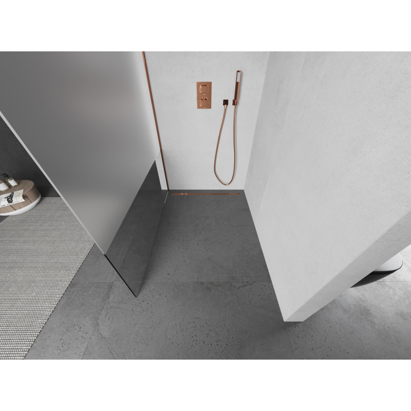 Mexen Kioto sprchová stena Walk-in 140 x 200 cm, priehľadná/matná 8 mm, ružové zlato - 800-140-101-60-35