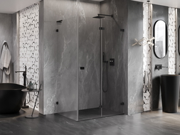 Mexen Lunar-F L skladací sprchový kút pravý 85 x 70 cm, priehľadný, čierny - 836L-085-070-70-00-P