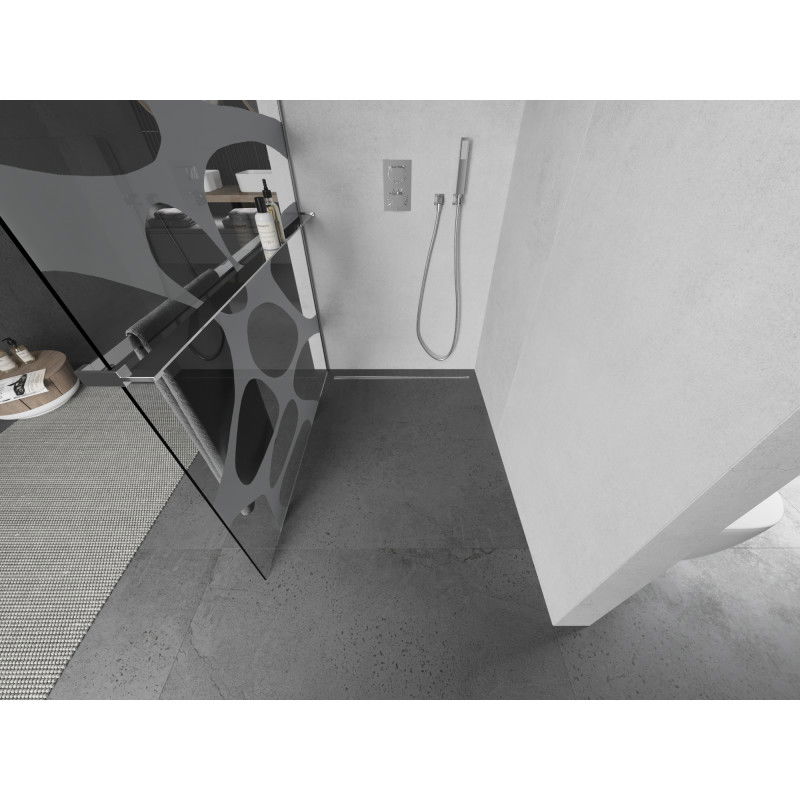 Mexen Kioto+ sprchová stena s poličkou Walk-in 70 x 200 cm, biela vlna, chróm - 800-070-121-01-97