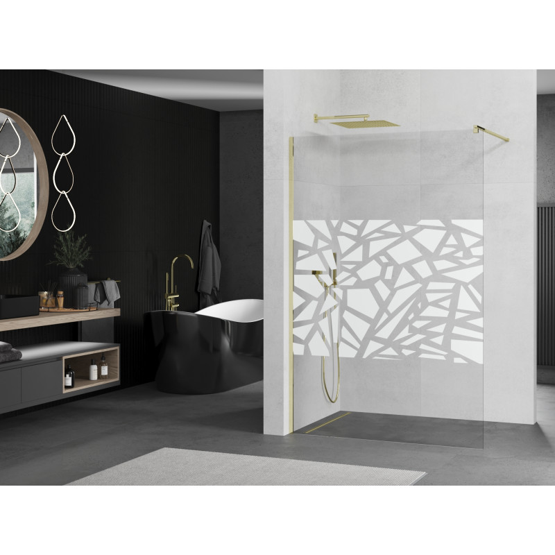 Mexen Kioto sprchová zástena Walk-in 80 x 200 cm, biely vzor 8 mm, zlatá - 800-080-101-50-85