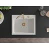 Mexen Elix granitový kuchynský drez 1-komorový 600 x 500 mm, biely, sifón zlatý - 6525601005-20-G