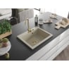 Mexen Elix granitový drez, 1-komorový, 600 x 500 mm, béžový, zlatý sifón - 6525601005-69-G