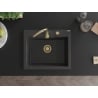 Mexen Elix granitový drez 1-komorový 600 x 500 mm, čierny škvrnitý, zlatý sifón - 6525601005-76-G