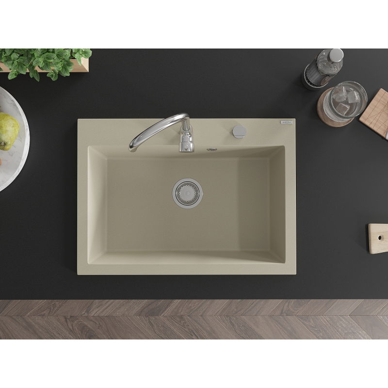 Mexen Elix granitový drez 1-komorový 700 x 500 mm, béžový, sifón chróm - 6526701005-69