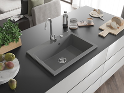 Mexen Elix granitový drez 1-komorový 700 x 500 mm, sivý, sifón chróm - 6526701005-71