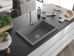 Mexen Elix jednokomorový granitový drez 700 x 500 mm, sivý, chróm sifón - 6526701005-71