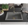 Mexen Elix granitový kuchynský drez s 1 komorou 700 x 500 mm, sivý, sifón zlatý - 6526701005-71-G