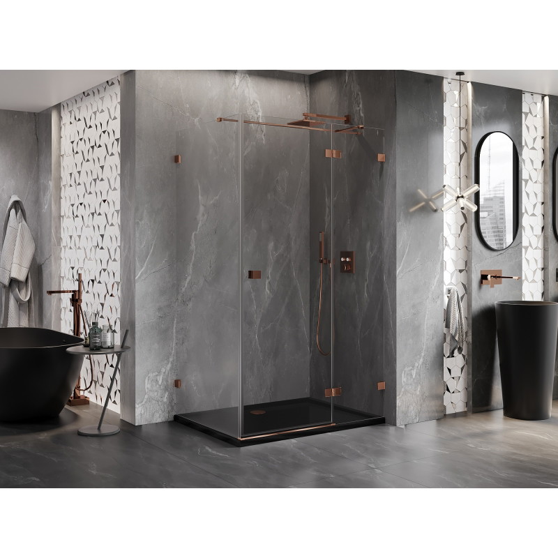 Mexen Lunar T sprchovací kút otočný pravý 115 x 80 cm, transparentný, ružové zlato - 834T-115-080-60-00-P