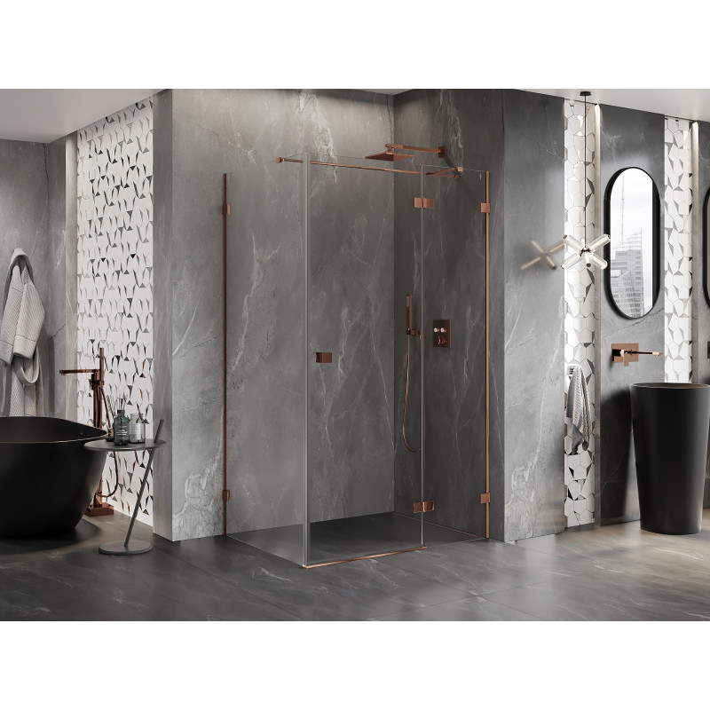 Mexen Lunar T sprchovací kút otočný pravý 115 x 80 cm, transparentný, ružové zlato - 834T-115-080-60-00-P