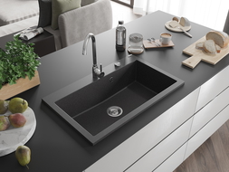 Mexen Elix granitový drez 1-komorový 800 x 500 mm, čierny bodkovaný, sifón chróm - 6527801005-76