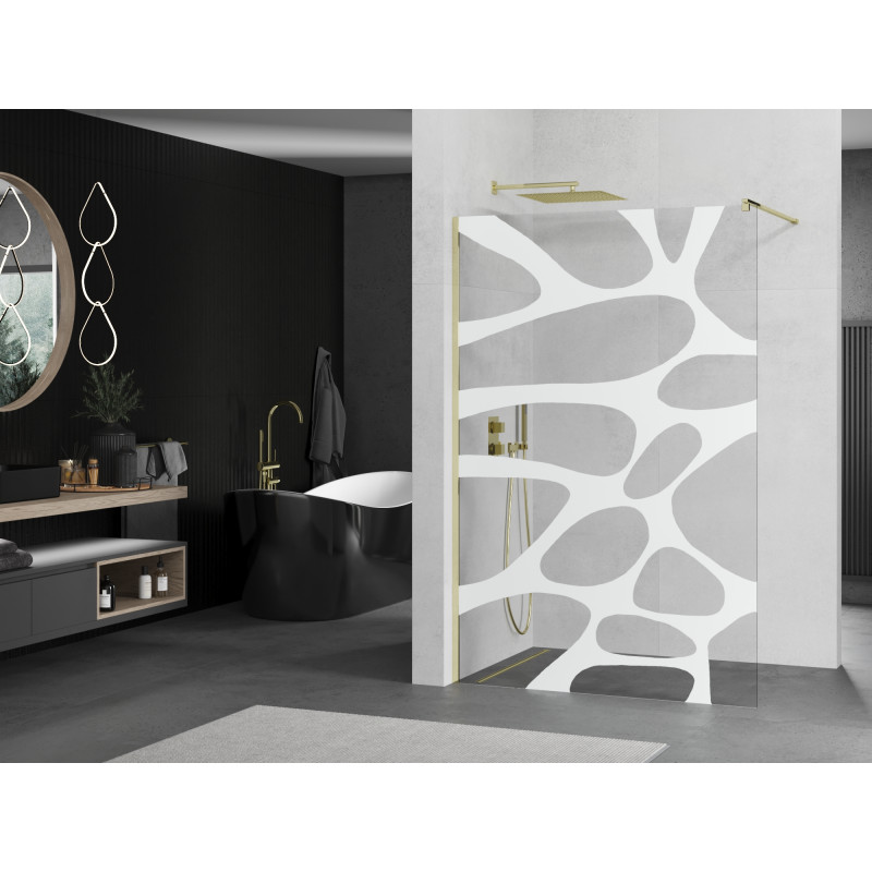 Mexen Kioto sprchová stena Walk-in 70 x 200 cm, transparentná/biela vlna 8 mm, zlatá - 800-070-101-50-97