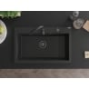 Mexen Elix granitový kuchynský drez 1-komorový 800 x 500 mm, čierny/strieborný metalík, čierny sifón - 6527801005-73-B