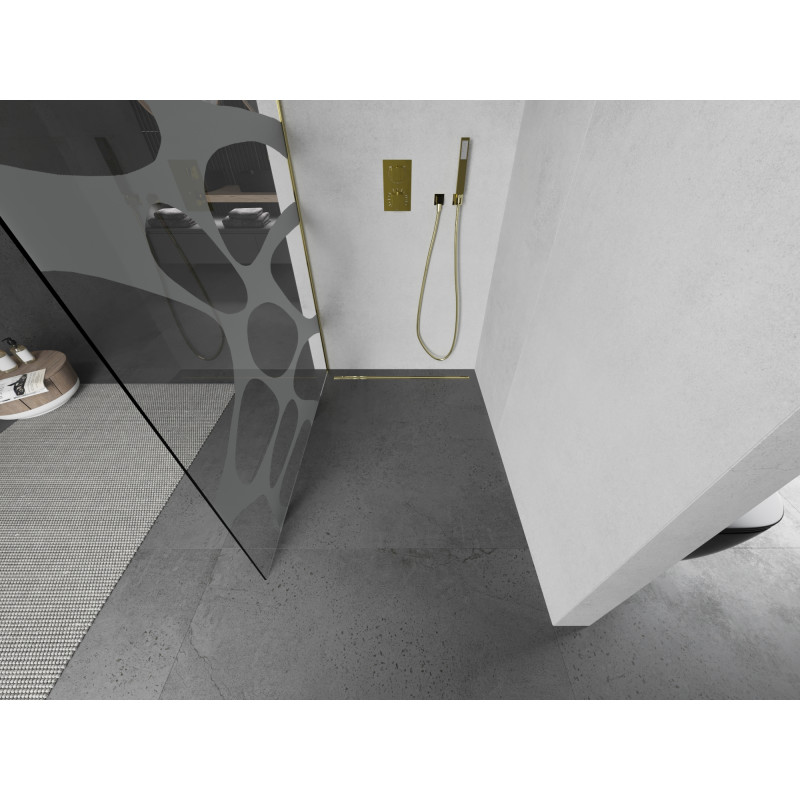Mexen Kioto sprchová stena Walk-in 100 x 200 cm, biela vlna 8 mm, zlatá - 800-100-101-50-97