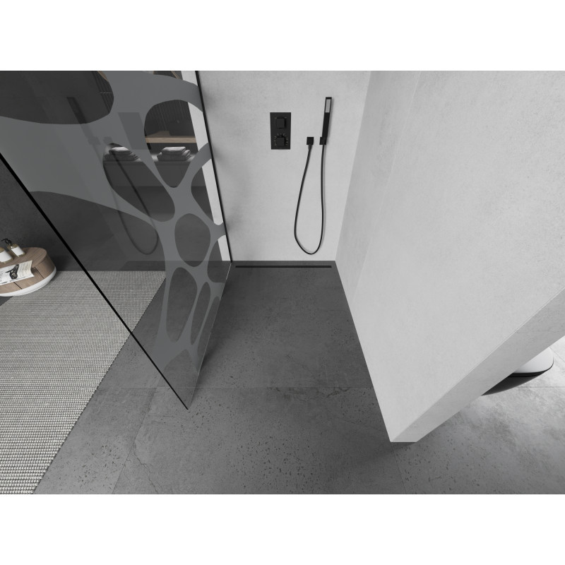 Mexen Kioto sprchová stena Walk-in 130 x 200 cm, biela vlna 8 mm, čierna - 800-130-101-70-97