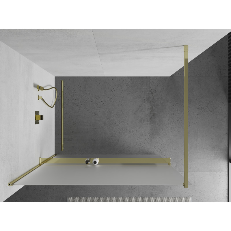 Mexen Kioto+ sprchová stena s poličkou Walk-in 120 x 200 cm, námraza, zlatá - 800-120-121-50-30