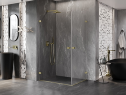 Mexen Lunar-B Duo sprchový kút s otváracími dverami 90 x 85 cm, transparentný, zlatý kartáčovaný - 832-090L-085P-55-00