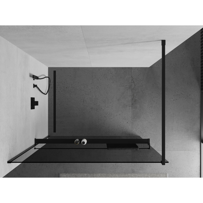 Mexen Kioto+ sprchová stena s policou Walk-in 90 x 200 cm, grafit, čierna - 800-090-121-70-40