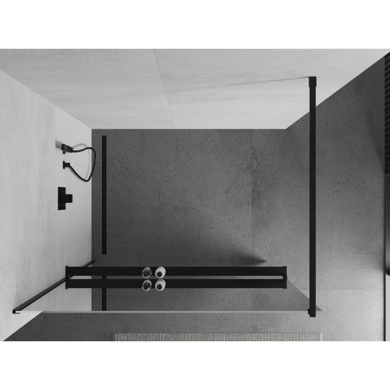 Mexen Kioto+ sprchová stena s poličkou Walk-in 70 x 200 cm, zrkadlo, čierna - 800-070-121-70-50