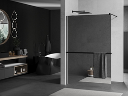 Mexen Kioto+ sprchová bariéra s poličkou Walk-in 90 x 200 cm, zrkadlo, čierna - 800-090-121-70-50