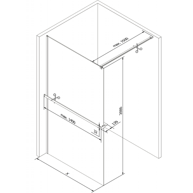 Mexen Kioto+ sprchová stena s poličkou Walk-in 100 x 200 cm, zrkadlo, čierna - 800-100-121-70-50
