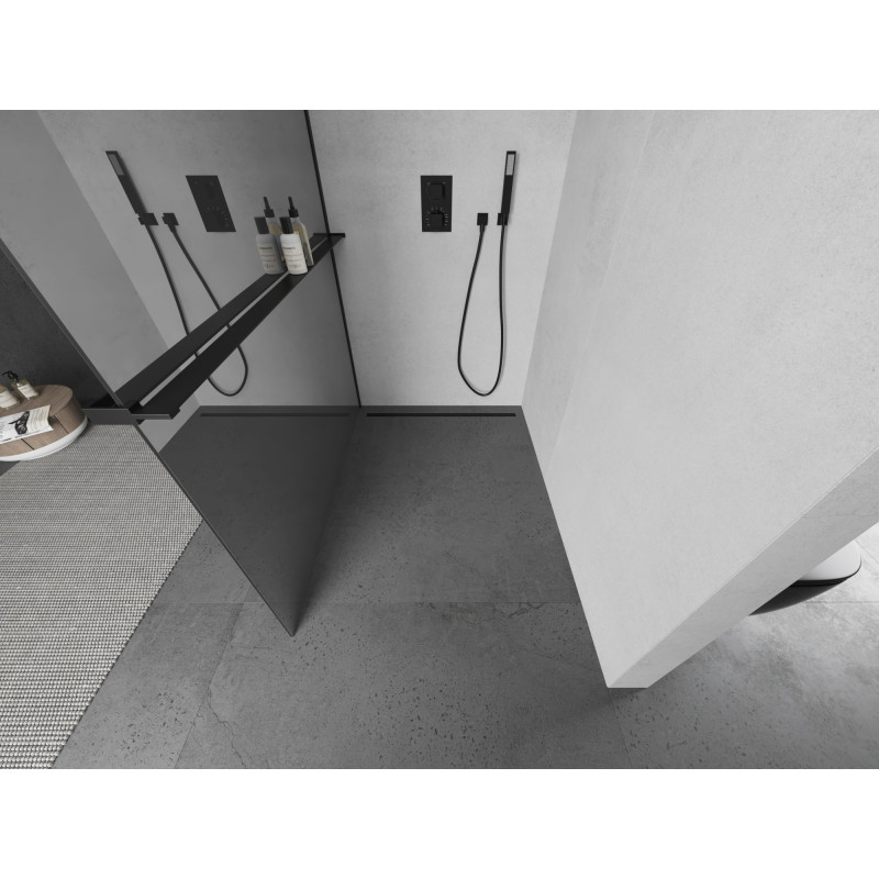 Mexen Kioto+ sprchová stena s poličkou Walk-in 120 x 200 cm, zrkadlo, čierna - 800-120-121-70-50