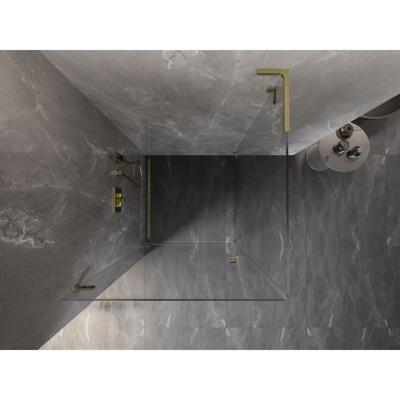 Mexen Lunar-B L sprchový kút s otváracími ľavými dverami 90 x 90 cm, priehľadný, zlatý kartáčovaný - 832L-090-090-55-00-L