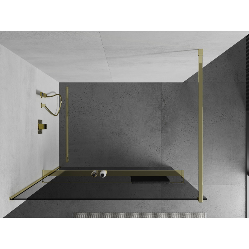Mexen Kioto+ sprchová stena s poličkou Walk-in 70 x 200 cm, grafit, zlatá - 800-070-121-50-40