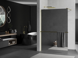 Mexen Kioto+ sprchová stena s policou Walk-in 70 x 200 cm, zrkadlová, zlatá - 800-070-121-50-50