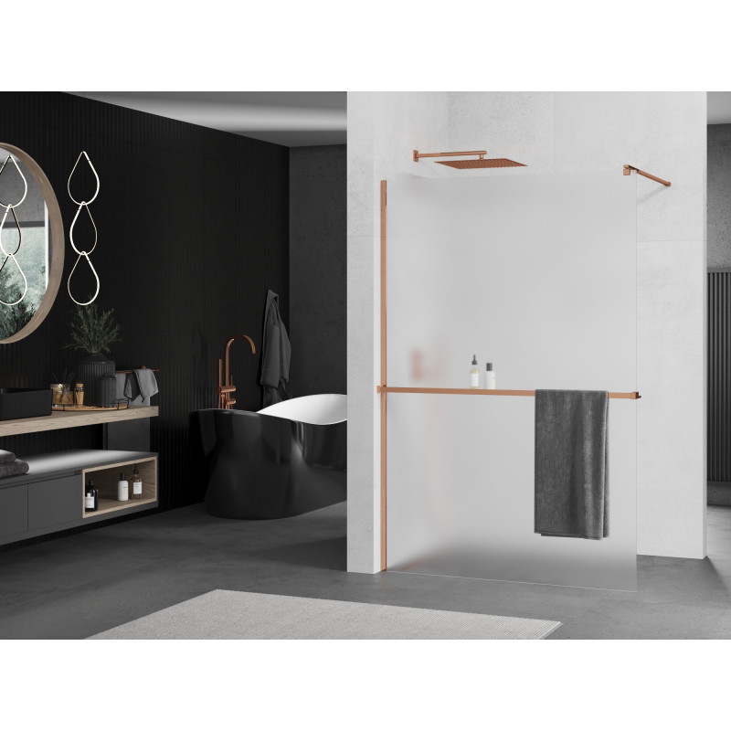 Mexen Kioto+ sprchová stena s policou Walk-in 70 x 200 cm, mráz, ružové zlato - 800-070-121-60-30