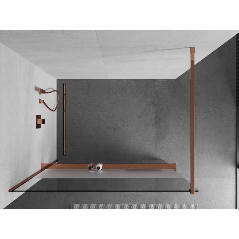 Mexen Kioto+ sprchová stena s poličkou Walk-in 70 x 200 cm, priehľadná/matná, ružové zlato - 800-070-121-60-35