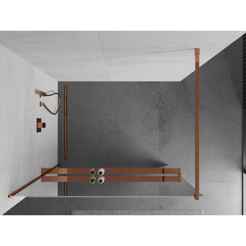 Mexen Kioto+ sprchová stena s poličkou Walk-in 100 x 200 cm, zrkadlo, ružové zlato - 800-100-121-60-50