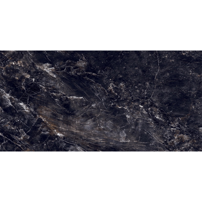 Mexen Rokocha Čierny glazovaný rektifikovaný gres G1, podlahovo-stenová dlaždica 120 x 60 cm, vysoký lesk