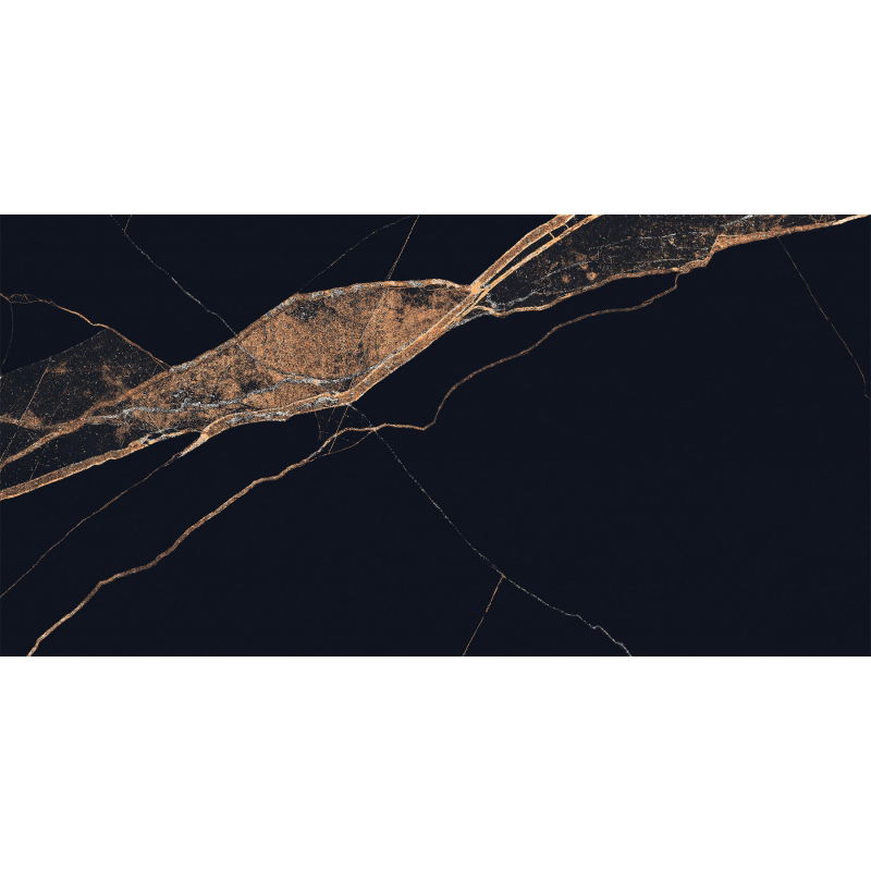 Mexen Fossil Black leštený glazovaný gres rekt. G1, podlahová-stenová dlaždica 120 x 60 cm, vysoký lesk - TL213-120-060-00