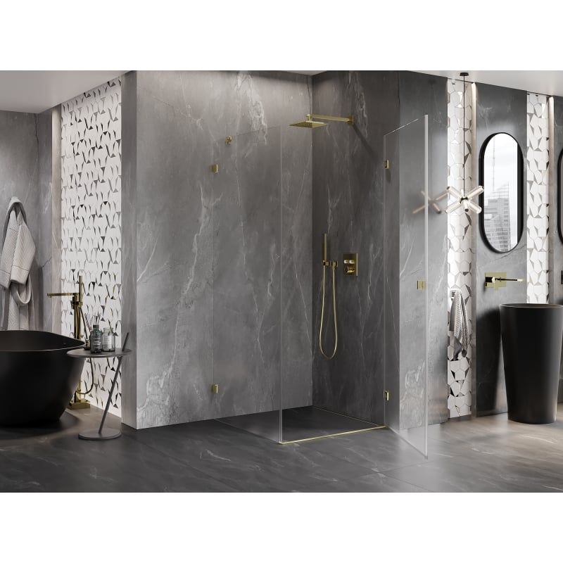 Mexen Lunar-B L sprchovací kút otvárací pravý 100 x 100 cm, transparentný, zlatý brúsený - 832L-100-100-55-00-P