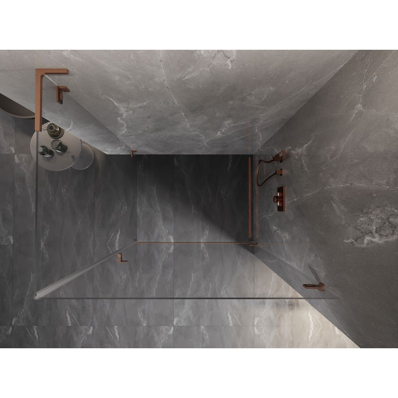 Mexen Lunar-B L sprchový kút s pravými otváracími dverami 95 x 70 cm, transparentný, brúsená meď - 832L-095-070-65-00-P