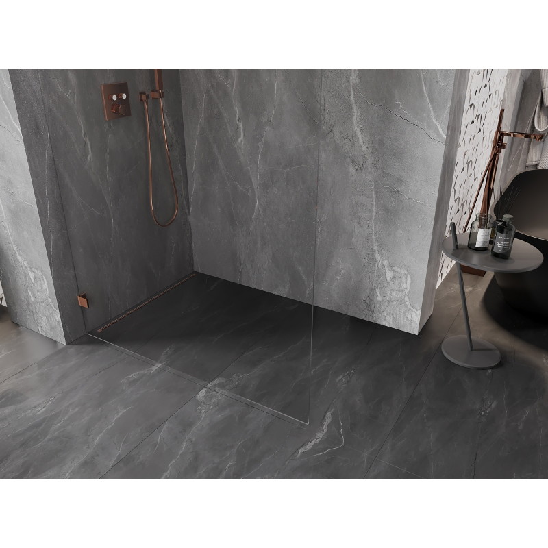 Mexen Lunar sprchová stena Walk-in ľavá 130 x 200 cm, transparentná 8 mm, ružové zlato - 830-130-000-60-00-L