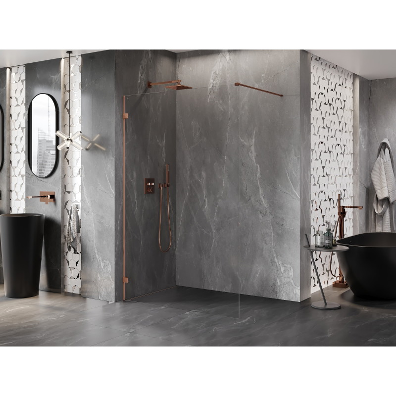 Mexen Lunar sprchová stena Walk-in ľavá 130 x 200 cm, transparentná 8 mm, ružové zlato - 830-130-000-60-00-L
