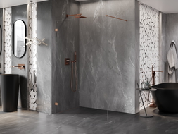 Mexen Lunar sprchová stena Walk-in ľavá 140 x 200 cm, transparentná 8 mm, brúsená meď - 830-140-000-65-00-L