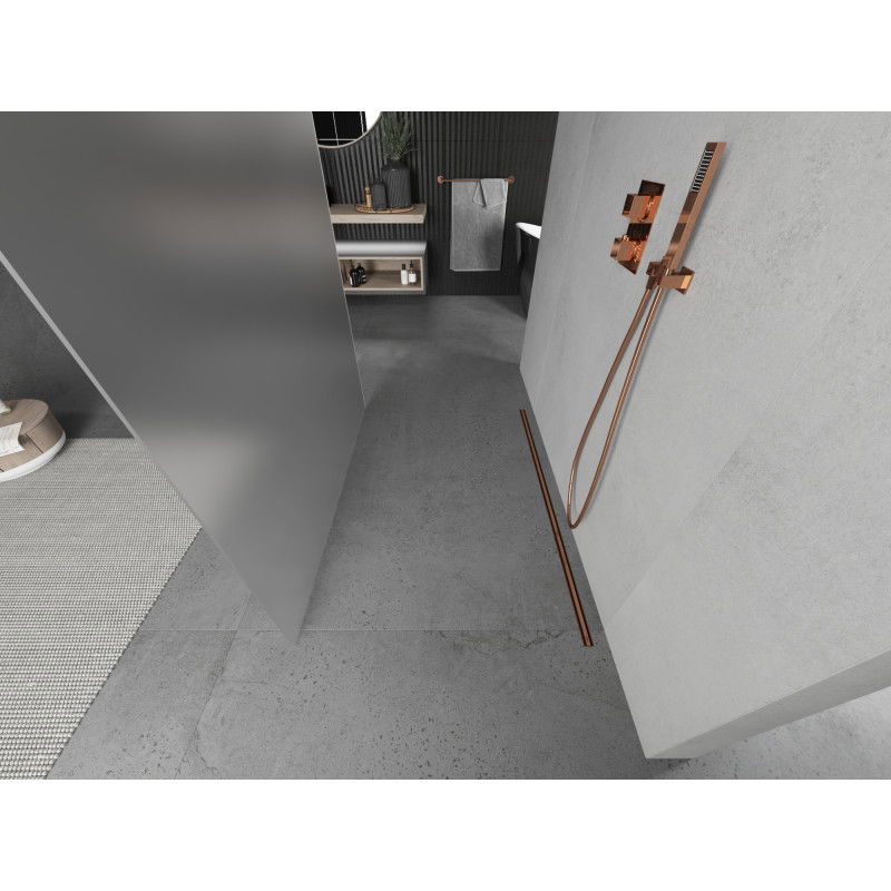 Mexen Kioto samostatne stojaca sprchová stena 100 x 200 cm, matné sklo 8 mm, ružové zlato - 800-100-002-60-30