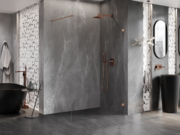 Mexen Lunar sprchová stena Walk-in pravá 100 x 200 cm, transparentná 8 mm, brúsená meď - 830-100-000-65-00-P