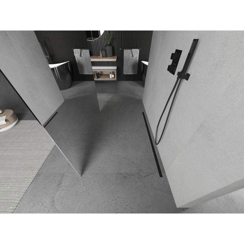 Mexen Kioto sprchová stena voľne stojaca 100 x 200 cm, zrkadlo 8 mm, čierna - 800-100-002-70-50