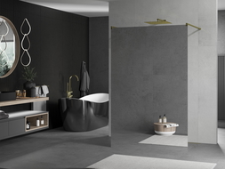 Mexen Kioto Voľne stojaca sprchová stena 100 x 200 cm, zrkadlo 8 mm, zlatá - 800-100-002-50-50