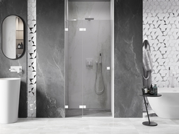 Mexen Lunar sprchové dvere výkyvné ľavé 85 cm, priehľadné, biele - 834-085-000-20-00-L